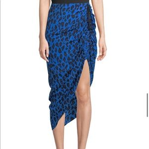 DVF Ruched Leopard-Print Silk Pencil Skirt Cobalt NWT